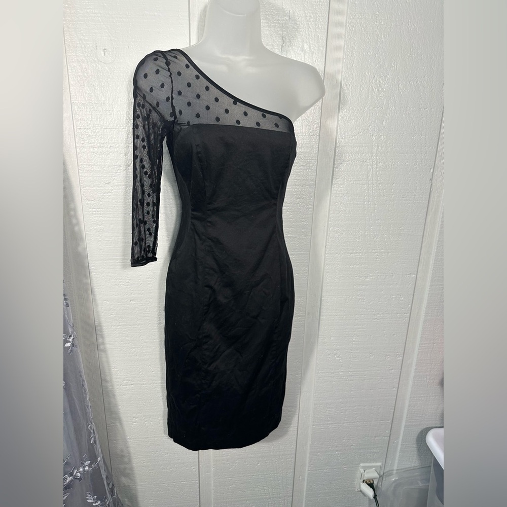 Bardot Black One Shoulder Sheer Bodice Dress Size 4 NWOT